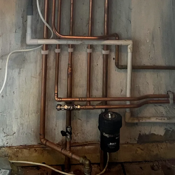 A run of copper pipework with isolation valves